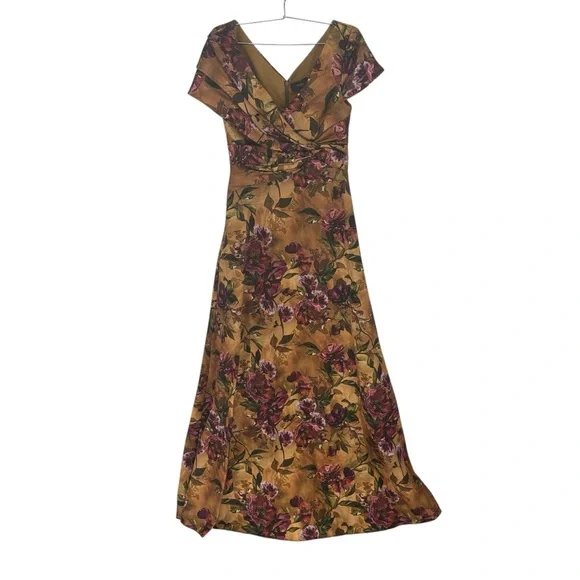 NWOT THEIA Nina Twist Drape A Line Gown in Gilded Poppies - Picture 5 of 14